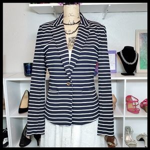 Michael Kors Navy White Striped Blazer Single Button Size 10